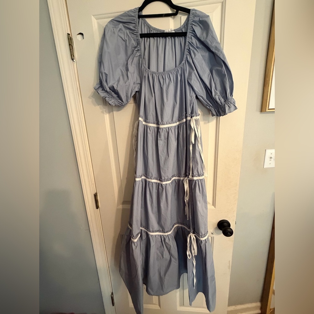Blue Maxi Dress with Puff Sleeves